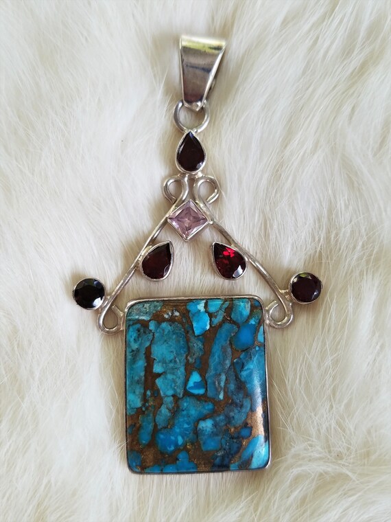 Delightful Gold Veined Tourquoise and Multistone Pendant
