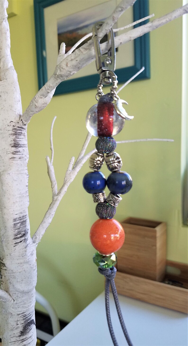 Handcrafted Key Chain with Cancer Sign and Moon Charms