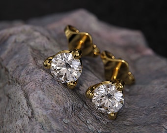 Round Lab Grown diamond Earrings with 14k Solid Gold