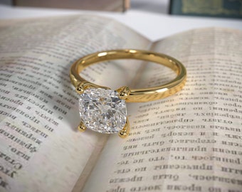 Cushion Cut Lab Diamond Solid Gold Solitaire Engagement, Bridal, & Promise Ring