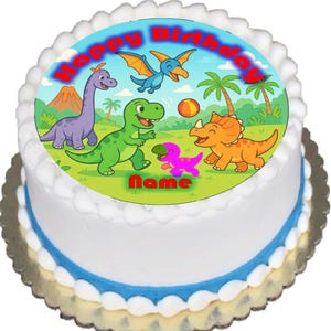 Dinosaurs at Play Edible Cake Topper – Precut Icing Image Sheet for Birthday Cake Decoration