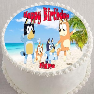 Blue Dog Themed Edible Cake Topper – Precut Icing Image Sheet for Birthday Cake Decoration