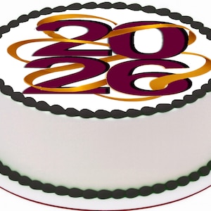 Winding Ribbon New Year Cake Topper – Edible Image – Precut Round