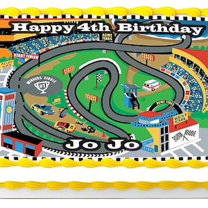 Race Track Edible Cake Topper – Precut Icing Image Sheet for Birthday Cake Decoration