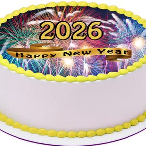 Happy New Year Fireworks Edible Image Cake Topper