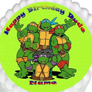 Ninja toma una pose de tortuga para tu cumpleaños Imagen comestible Adorno para tarta