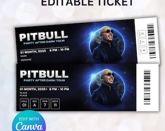 Editable Pitbull Concert Ticket, Party after dark Tour, Commemorative Surprise Gift, Pitbull Edit Ticket, Digital Download