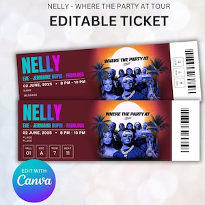 Bearbeitbares Nelly Konzertticket, Where the Party at Tour, Erinnerungsstück Überraschungsgeschenk, Nelly Edit Ticket, digitaler Download
