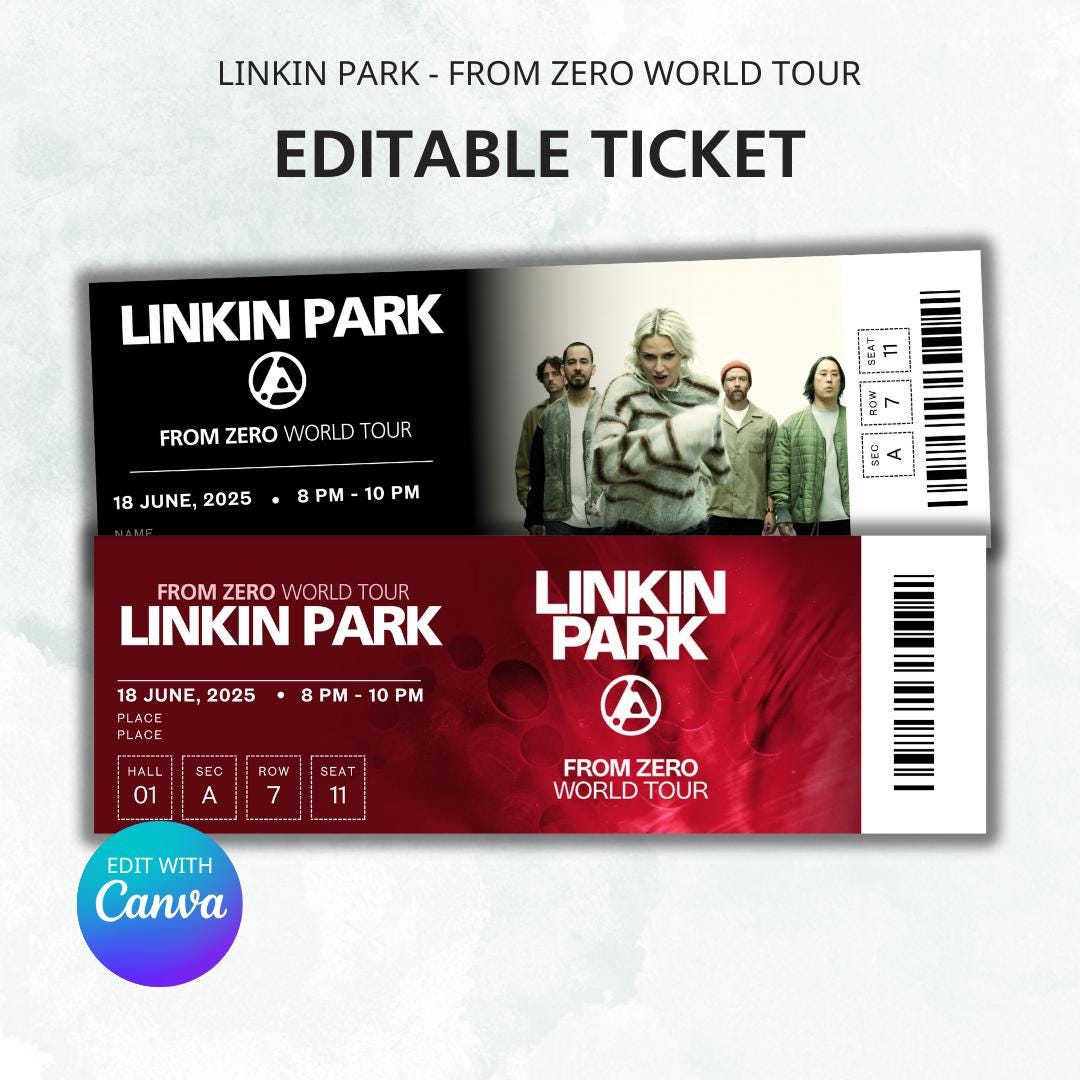 Editable Linkin Park Concert Ticket, From Zero World Tour