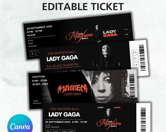 Editable Lady Gaga Concert Ticket, Commemorative Surprise Gift, Lady Gaga Mayhem Ball Edit Ticket, Digital Download