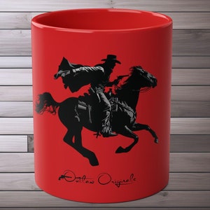 Outlaw Originals Two-Tone Coffee Mug, 11oz, Wild West Outlaw on Horse, Red/Blue Cowboy Mug, Western Decor, Rancher Mug, Gunfighter Cup