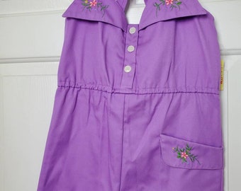 ヴィンテージ Wear Me Apparel 刺繍入り花柄パープルロンパース 新品タグ付き サイズ 8 デッドストック
