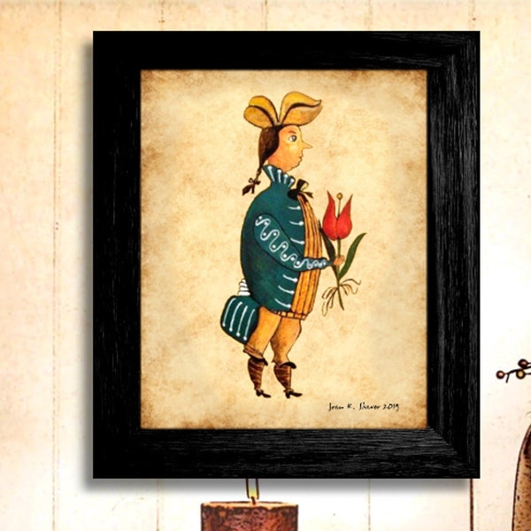 Early American Folk Art, Gentleman With Tulip