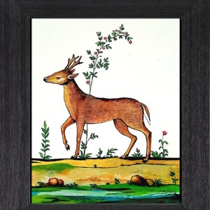 Fraktur Folk Art, Deer, Stand Alone Art, Framed Print,Wall Art
