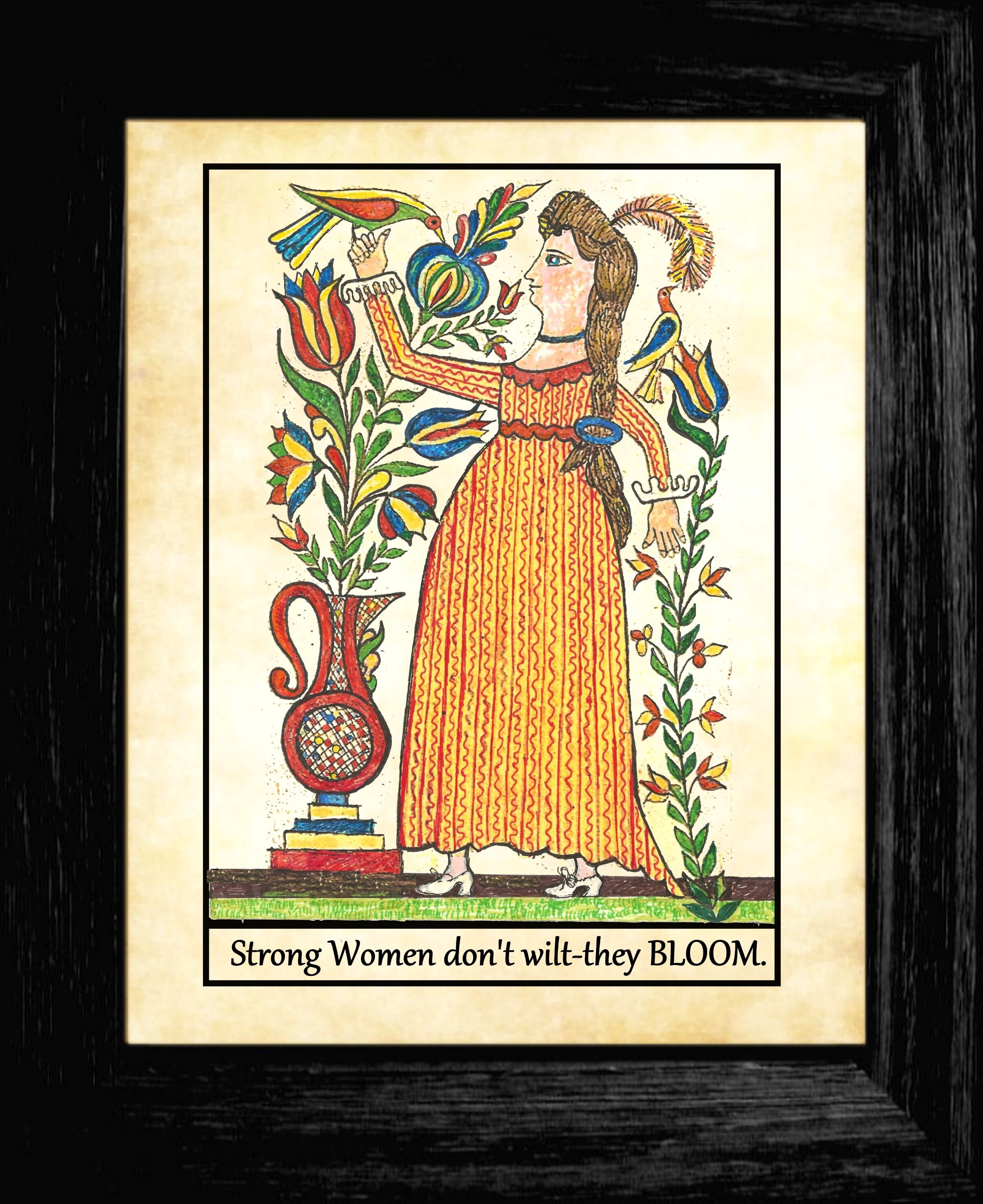 PA Dutch Fraktur Folk Art, strong Women Bloom - Etsy