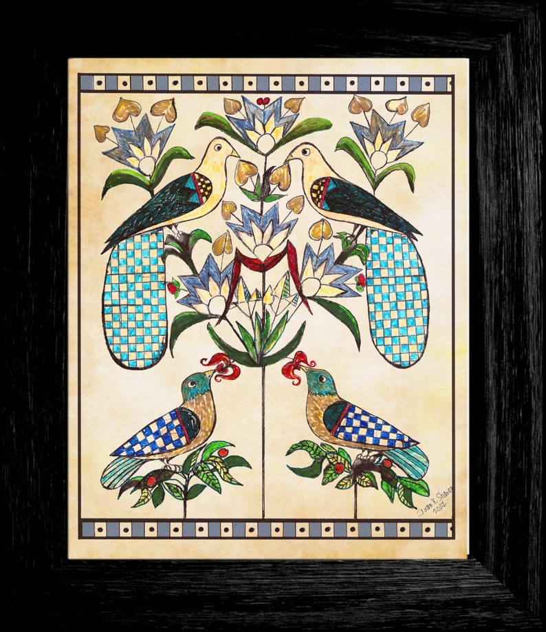 Pennsylvania Dutch Fraktur Framed Print Folk Art Birds - Etsy