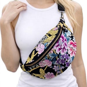 One-of-a-Kind Kimono Obi Bag, Elegant Peony and Butterfly Pattern, Silk Sling Bag