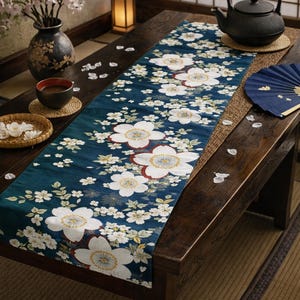 One of a Kind Japanese Silk Obi Tapestry / Table Runner – Upcycled Kimono Fabric with Elegant Floral Pattern