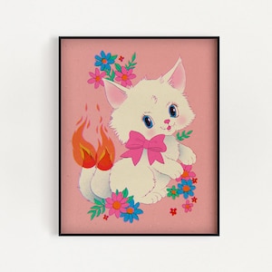 Nekomata Yokai Art Print Choose Your Size Vintage Nursery Art