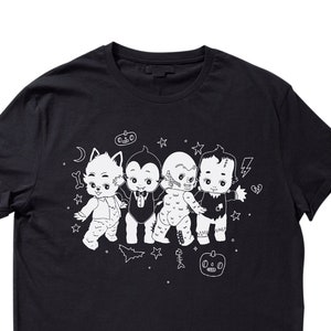 Monster Mash T-Shirt - Halloween Kewpie Tee Shirt Werewolf Frankenstein Creature Dracula Vampire Kitsch Classic Horror Cute Kawaii Creepy