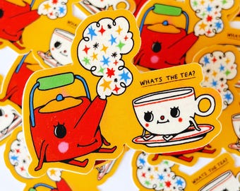 Adesivo What's The Tea – Decalcomania in vinile resistente alle intemperie per laptop, auto, diari, borraccia