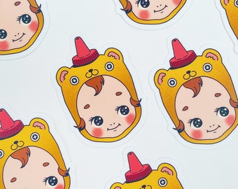 Kewpie Honey Bear - Adesivo in vinile - Kewpie Honey Bear Bottiglia Kawaii Giallo Dolce Mascotte Resistente alle intemperie Impermeabile