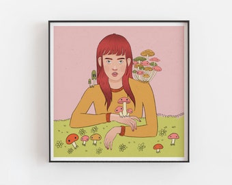 Mushroom Girl Art Print Choose Your Size