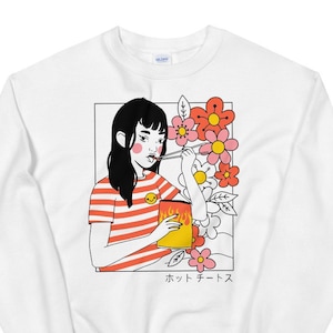 Hot Chips Chop Sticks - Unisex Crew Neck Sweatshirt - Crunchy Cheese Flavored Snacks Flaming Spicy Hot Orange Junk Food Snack Chips Crisps