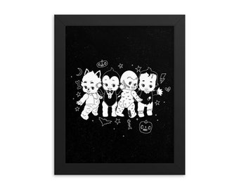 Kewpie Monster Mash - Art Print - Choose Your Size - 5x7 8x10 standard size - cute kawaii drawing werewolf dracula frankenstein creature