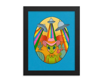 Space Cowboy Alien - Art Print - Choose Your Size - 5x7 8x10 standard size - gay lgbtq rainbow desert cactus canyon blue green martian ufo