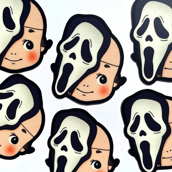 Ghostface Kewpie - Vinyl Sticker - Horror Scream Slasher Mask Halloween Scary Creepy Movie Cute Kawaii Weatherproof Waterproof