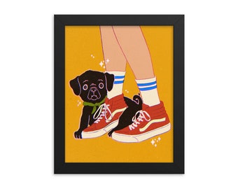 Pug Vans - Art Print - Choose Your Size - 5x7 8x10 standard size - doggy dog sk8 hi skater shoes high tops puppy tube socks sparkles yellow