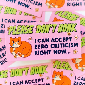 Please Don't Honk Bumper Sticker - Vinyl Cute Kawaii Weatherproof Waterproof