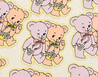 Pastel Teddy Bears Sticker - Vinyl Sticker - Cute Kawaii Weatherproof Waterproof