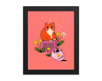 Chubby Bodega Cat - Art Print - Choose Your Size - 5x7 8x10 standard size - cute kawaii dandelion milk crate kitten orange thank you bag