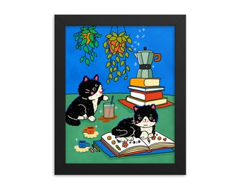 Cat Cafe - Stampa artistica - Scegli la tua dimensione - Dimensioni standard 5x7 8x10