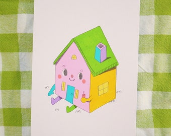 Home Body #2 - Original Painting - Gouache Watercolor Colored Pencil