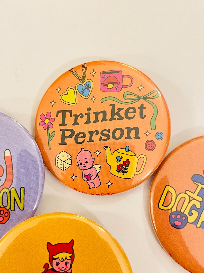 Trinket Person 2.25 inch pin back button / pocket mirror / magnet image 2