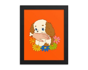 Puppy - Art Print - Choose Your Size - 5x7 8x10 standard size - doggy dog retro florals 60s mid century pop colorful orange blue goth zombie