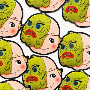 Adesivo de vinil Creature Kewpie - Horror Classic Monster Black Lagoon Kawaii Cute Glossy Waterproof Weatherproof
