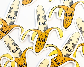 Rotten Banana Vinyl Sticker - Sad Spotted Moldy Fruit Kawaii