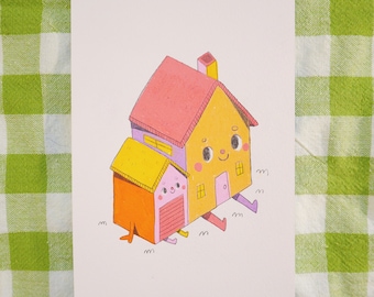 Home Body #3 - Original Painting - Gouache Watercolor Colored Pencil