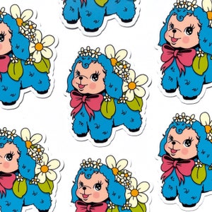 Adesivo para plantador de cordeiro - Mod Kitsch Vintage Baby Lamb Floral Flowers 70s Inspirado Kawaii Cute Matte Vinyl Garrafa de água à prova d'água e intempéries