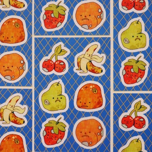 Fruta podrida - Lámina de vinilo con pegatinas - Lindo kawaii resistente a la intemperie, impermeable, cara triste de emo, producto: fresa, melocotón, plátano, pera, naranja, cerezas