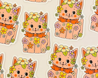 Flower Cat Sticker - Vinyl Sticker - Cute Kawaii Weatherproof Waterproof