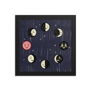 Lunar Phase - Art Print - Choose Your Size - 5x7 8x8 8x10 standard size - blood moon celestial chart tarot mystical nursery kids sparkles