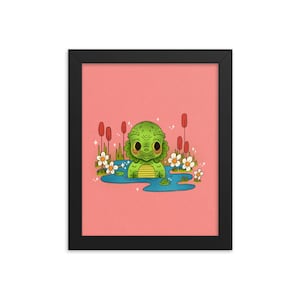 Lagoon Creature - Art Print - Choose Your Size - 5x7 8x10 standard size - ready to frame - black lagoon classic monster mash pink green cute