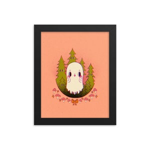 Haunted Forest Ghost - Art Print - Choose Your Size - 5x7 8x10 standard size - ghostie spooky halloween creepy cute trees mushroom kawaii