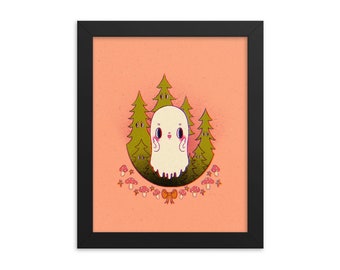 Haunted Forest Ghost - Art Print - Choose Your Size - 5x7 8x10 standard size - ghostie spooky halloween creepy cute trees mushroom kawaii