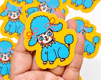Barboncino blu - Adesivo in vinile - Carino kawaii resistente alle intemperie e impermeabile